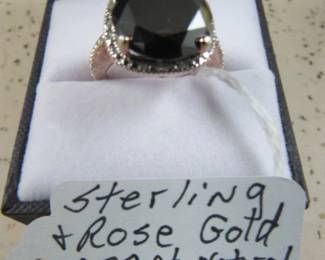 Sterling & Rose Gold 7.32 ct Natural Black Diamond Ring