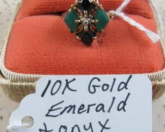 10K Emerald & Onyx Ring