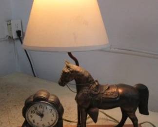 Horse Lamp w/Lincoln Clock