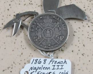 1868 French Napoleon III 5 Francs Coin converted into Manicure Set