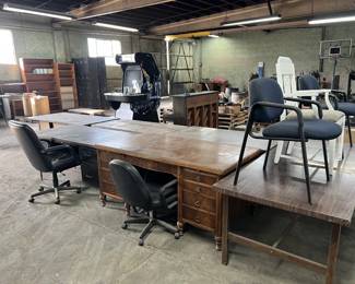 vintage executive desk, misc. tables, chairs, and office desks