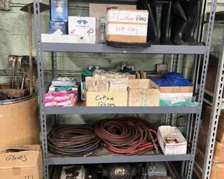 masks, ear plugs, aprons, boots, gloves (nylon, leather, cotton, welding), chains, dual grinding wheel, Rain Dial systems, air hoses, air connectors and supplies