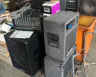 Carvin PA with two speakers and stands, plus two additional Carvin speakers
