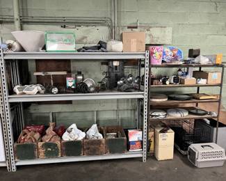 light fixtures and bulbs, clocks, dog crate, smaller animal crate, ant farm