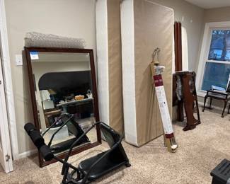 crescent furniture large mirror, mahogany twin bed frame & mattress set