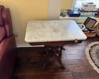 Antique Victorian Eastlake Parlor Table with Marble Top