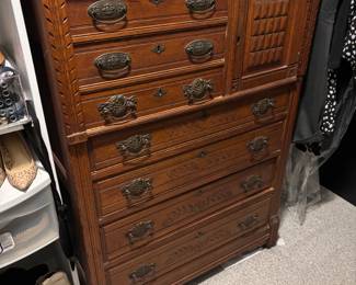 Antique Victorian Eastlake Style Tall Chest of Drawers