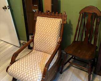 Vintage Eastlake Style Platform Rocker, Vintage Ornate Mirror