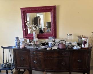 Vintage Margolis Federal Style Inlay Mahogany Buffet, Misc. Dishes