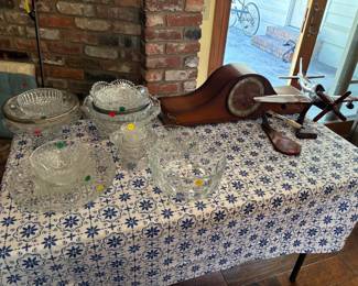 Model Airplane, Model Rocket, Crystal Dishes, Vintage German Mantel Clock