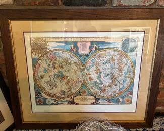 Framed repoduction of 18th Century Celestial Chart Planisphere Celeste