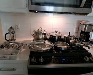 NICE STAINLESS COOKWARE, FLATWARE, COFFEE MAKERS