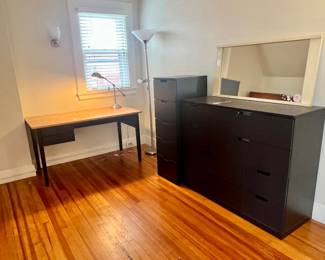 STUDENT DESK, LAMPS AND CHEST OF DRAWERS