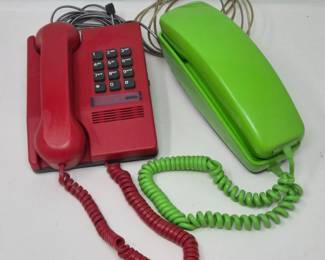 Two Vintage Push‑Button Telephones: Red Harmony & Lime GTE