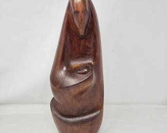 Hand‑Carved Wooden Mother‑and‑Child Sculpture – Signed Base