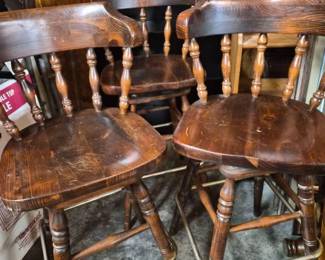 Three Vintage Ethan Allen Wood Bar Stools	
