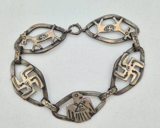 1930s Fred Harvey 'Good Fortune' Silver Link Bracelet