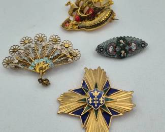 Antique 800 Silver Fan Brooch and Italian Mosaic Pin MORE
