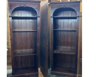 Pair of Ethan Allen Bookcases – Arched Top, Paneled Back	