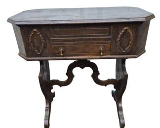 Vintage Jacobean Revival Lift‑Top Side Table with Interior Storage