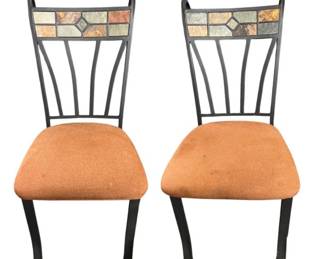 Pair of Transitional Metal Dining Chair -Tiled Back & Upholstered Seat