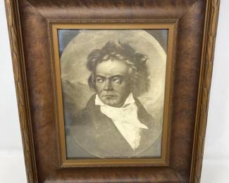Framed Sepia Portrait of Ludwig van Beethoven – Classical Composer