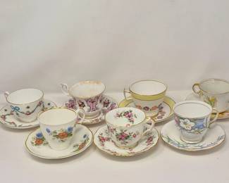 Seven English Bone China Teacups & Saucers