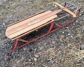 Vintage Flexible Flyer Wooden Sled with Red Steel Runners