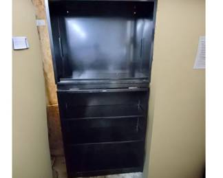 Two HON Metal Open Storage Cabinets – Stacked, 3 Total Shelves