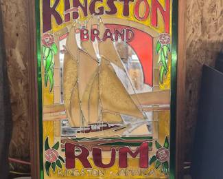 Stained‑Glass “Kingston Brand Rum” Advertising Panel – Signed 1977