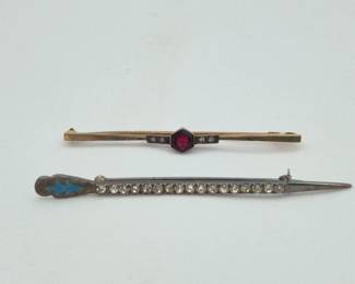Vintage 9kt Bar Pin & Sterling Silver Arrow Bar Pin – Glass Stones