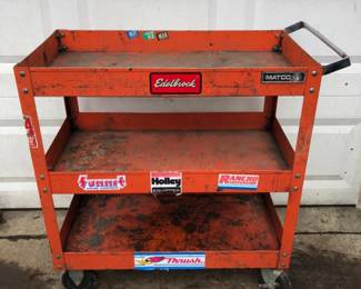 Matco 3‑Tier Orange Metal Rolling Work Cart with Tool Storage