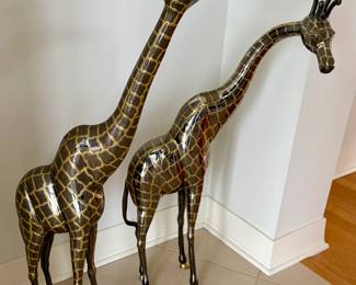 Pair of brass 3-foot-tall giraffes