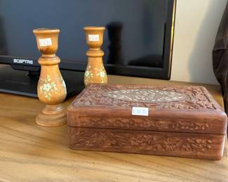 Candle Holders, Carved Box