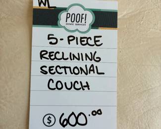 5 Piece Reclining Sectional Couch