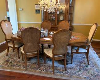 Bernhardt Upholstered Cane-Back Dining Chairs, Dining Table
