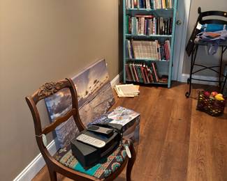 Cookbooks, novels, Bibles, religious books, how-to books… iron bar height chairs (2 available)