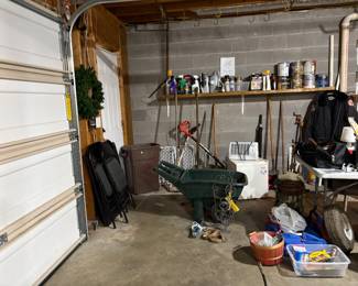 Yard and garage miscellaneous. Folding card table and 2 folding chairs. 