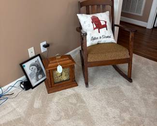 Antique rocking chair and clock