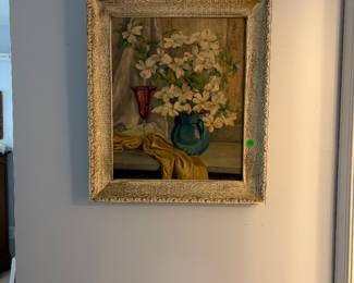 Framed oil painting — upstairs bedroom