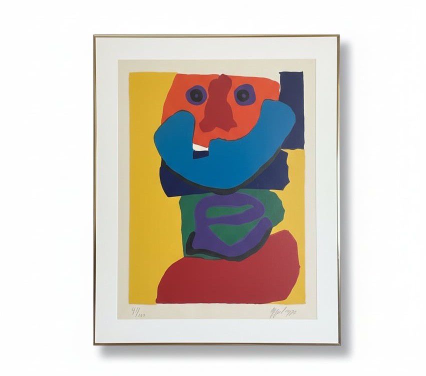 Abstract Portrait Lithograph by Karel Appel, 41/100 Vtg 1970