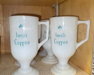 Vintage Federal Glass "Irish Coffee" Milk Glass Pedestal Mugs