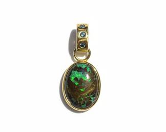 14k Gold Boulder Opal Pendant with Sapphire Accents