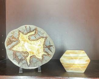 Septarian Nodule Slice and Hexagonal Onyx Object