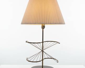Mid-Century Modern Brass and Wood Table Lamp (2)