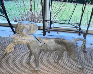 Cast Metal Dog with Bird Sculpture