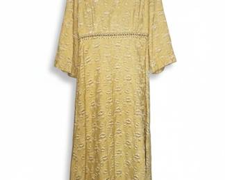 Vintage Yellow Beaded Brocade Maxi Dress