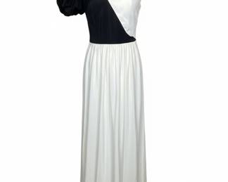 Roberta California Black and White One-Shoulder Maxi Dress