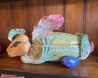 Vintage Majolica Style Rabbit Tureen