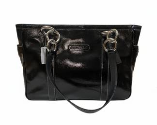 Coach Black Patent Leather East West Gallery Tote Bag